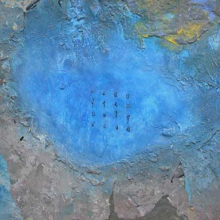 painting titled Aqua - acrylic and collage on hardboard
