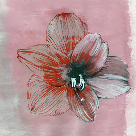 painting titled Red Amaryllis - gouache and ink on paper