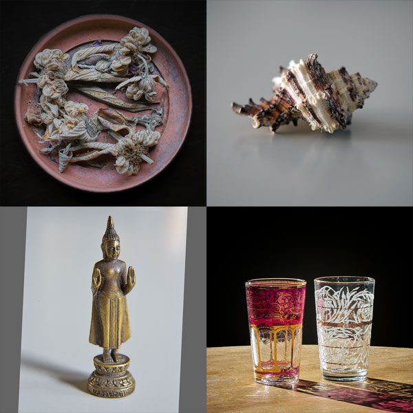 still-life pictures: table 14, with little buddha and conch